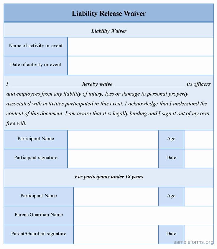 Release Of Liability Template Free Inspirational Printable Sample Liability Release form Template form