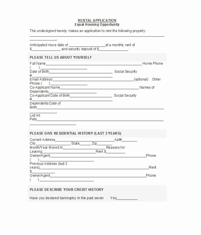Rent Application form Template Awesome 42 Free Rental Application forms &amp; Lease Agreement