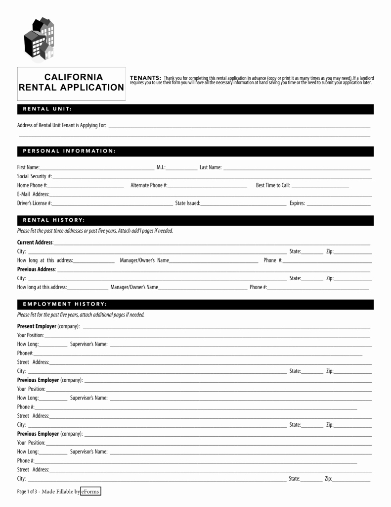 Rent Application form Template Beautiful Free California Rental Application form Pdf