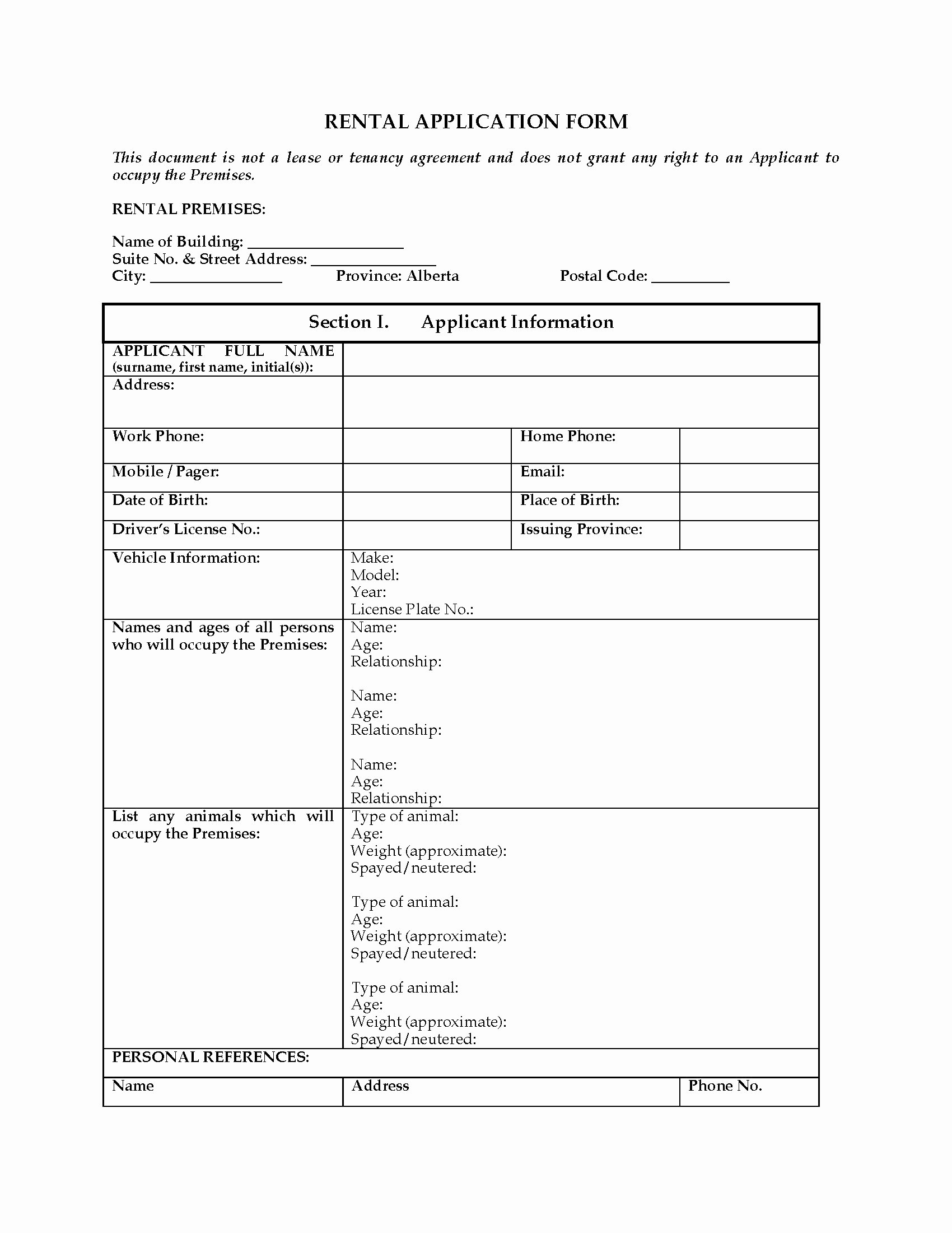 Rent Application form Template Best Of Alberta Rental Application form