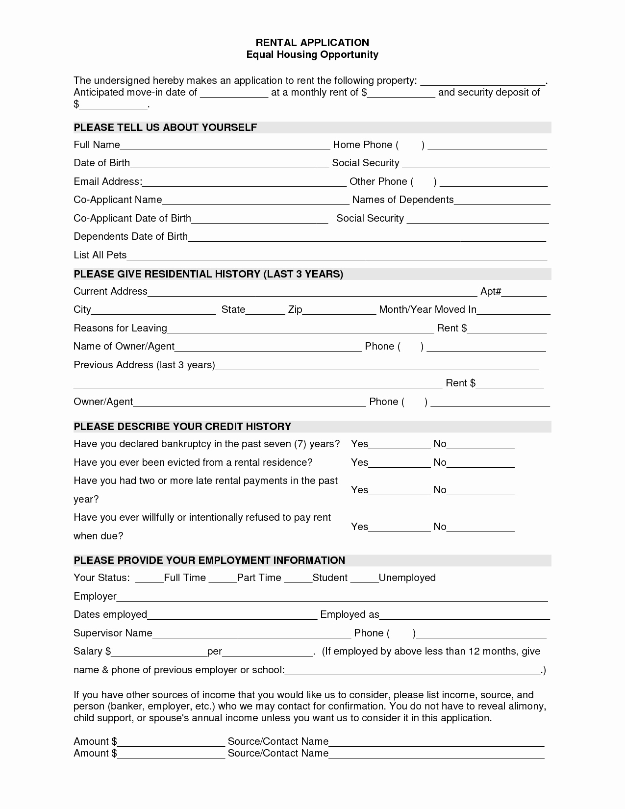 Rent Application form Template Inspirational Tenant Application form Template