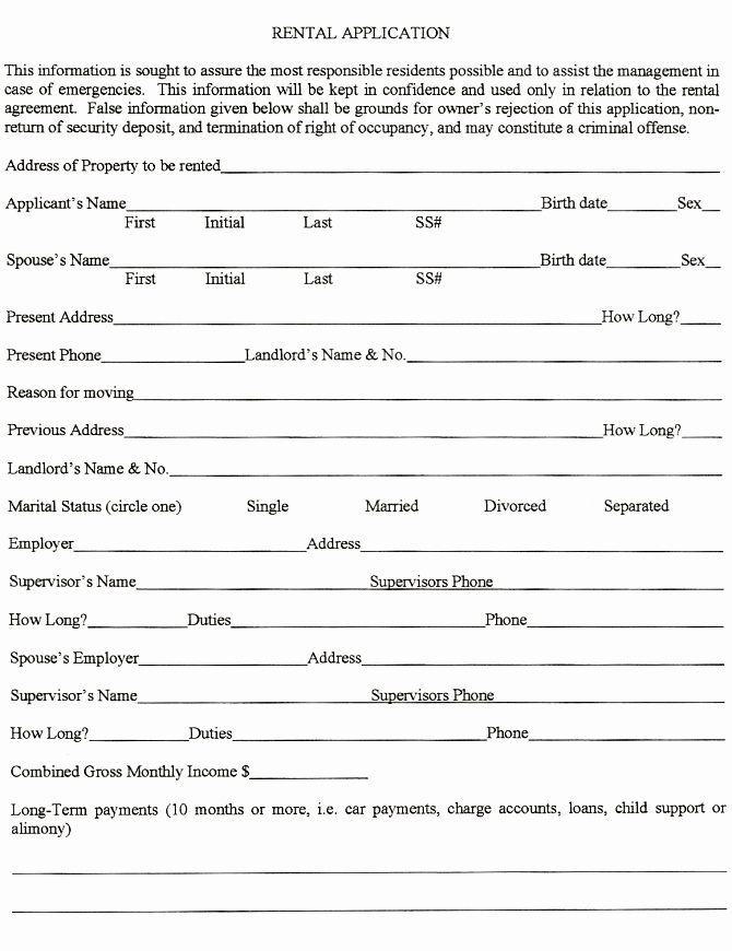 Rent Application form Template Lovely Rental Application Template
