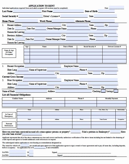 Rent Application form Template Luxury Printable Sample Free Rental Application form form