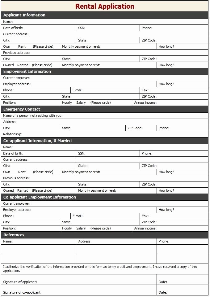 Rent Application form Template New Printable Sample Rental Application Template form