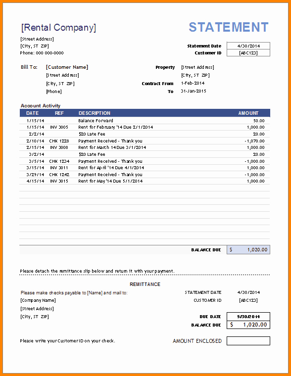 Rent Invoice Template Excel Awesome 6 Simple Billing Statement Template
