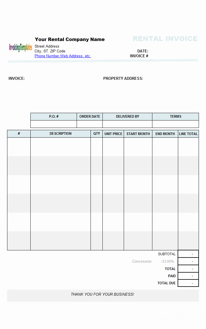 Rent Invoice Template Excel Fresh Rental Invoice Template Excel