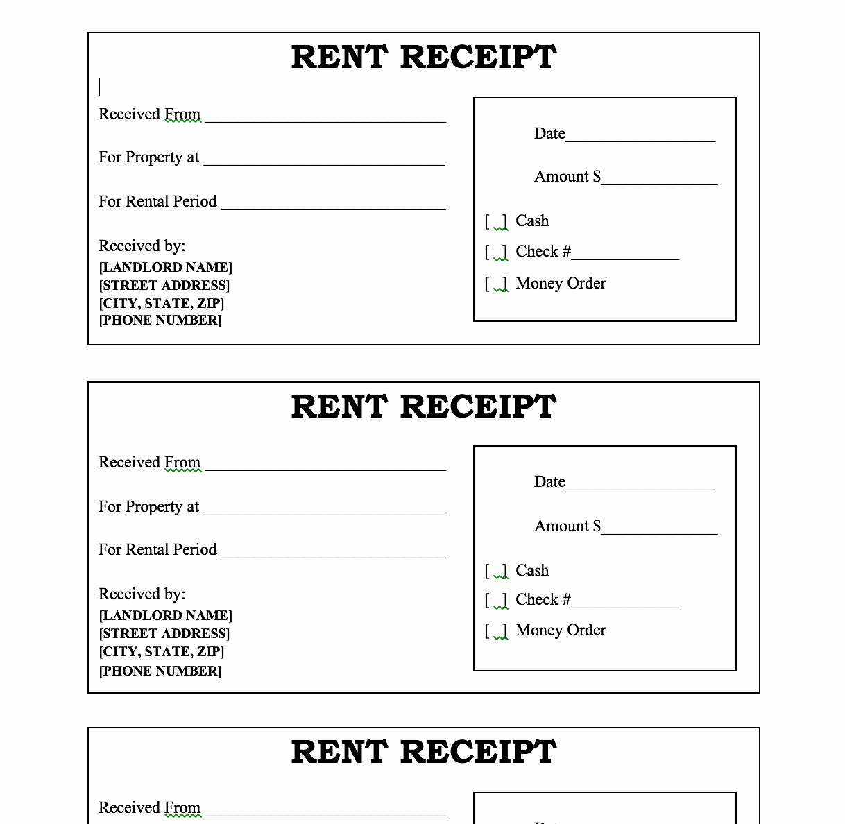 Rent Paid Receipt Template Unique Customizable Rent Receipt – Microsoft Word