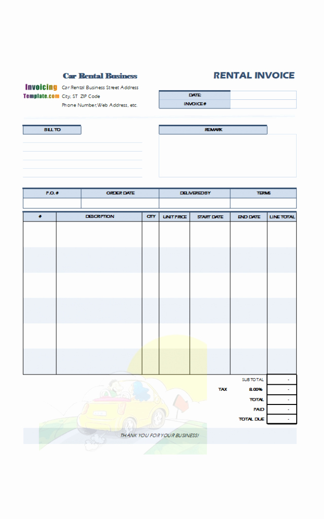 Rental Invoice Template Excel New Car Rental Invoice Template Excel Car Rental Invoice
