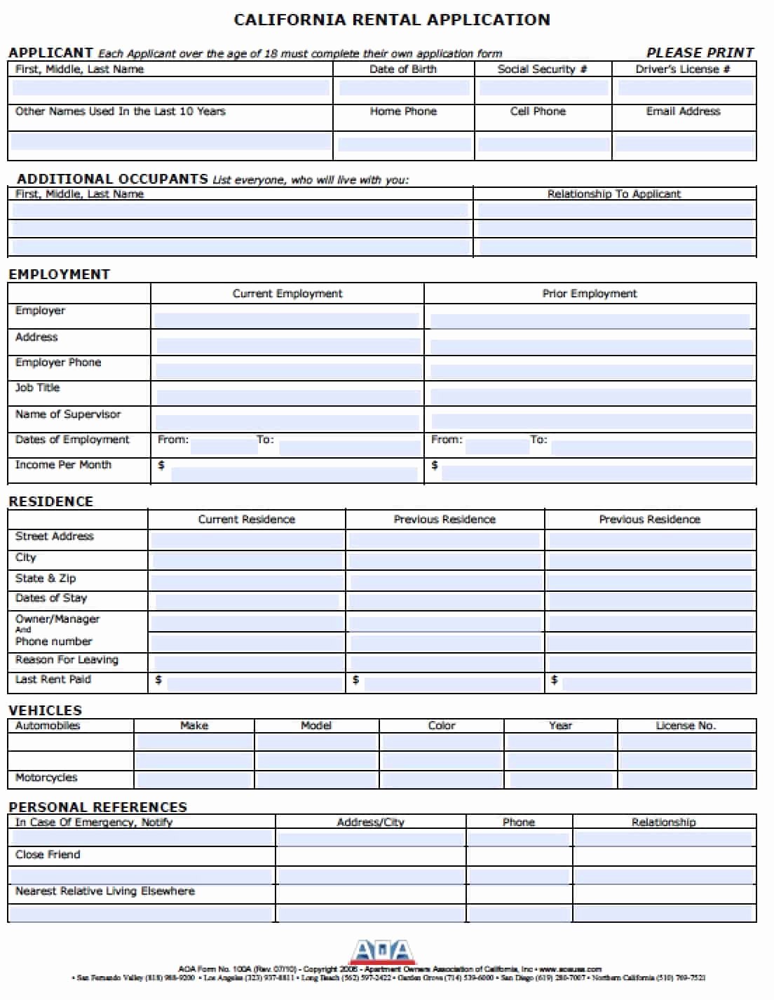 Renters Application form Template Beautiful Free California Rental Application – Pdf Template