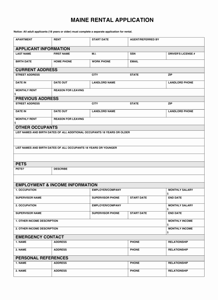 Renters Application form Template Best Of Free Maine Rental Application form Pdf