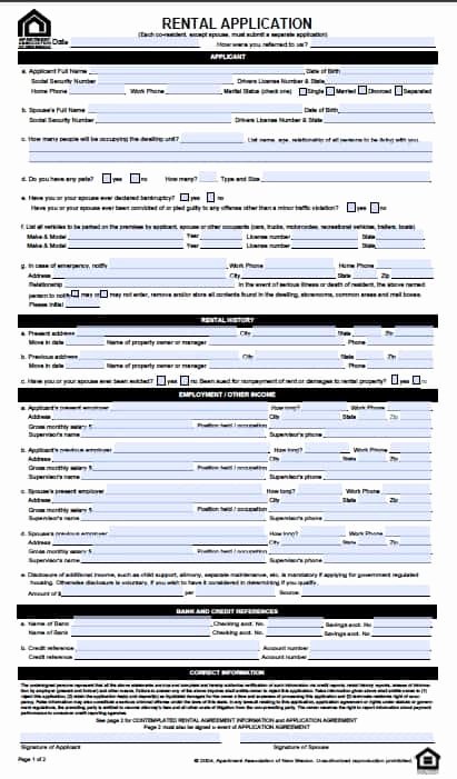 Renters Application form Template Elegant Free New Mexico Rental Application form – Pdf Template