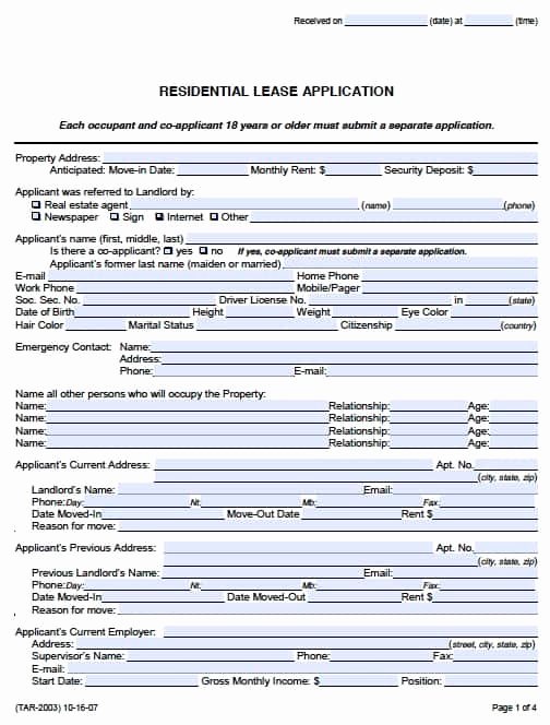 Renters Application form Template Elegant Free Texas Rental Application form – Pdf Template