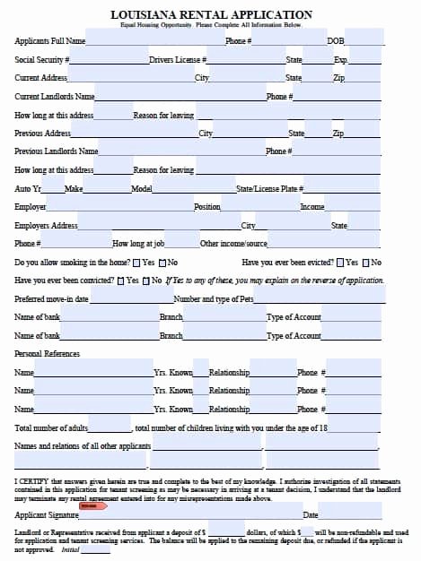 Renters Application form Template Fresh Free Louisiana Rental Application form – Pdf Template