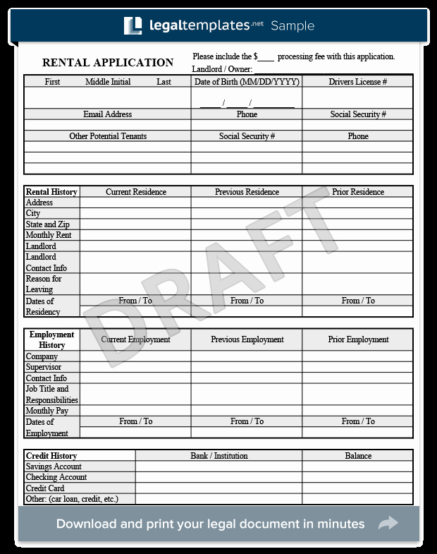 Renters Application form Template Lovely Rental Application form