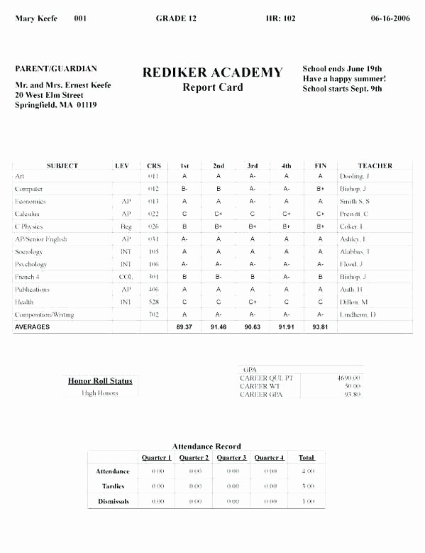 Report Card Template Excel Lovely Fake Report Card form