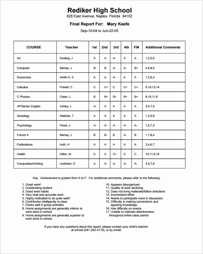Report Card Template Excel Lovely Report Card Template 28 Free Word Excel Pdf Documents