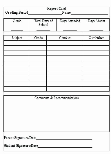 Report Card Template Excel Luxury Homeschool Report Card Template Elementary Sample