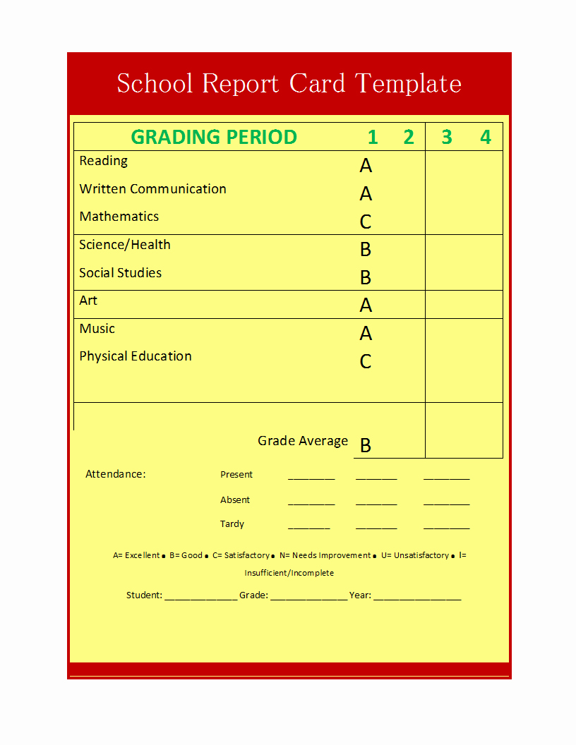 Report Card Template Excel Unique School Report Template Free formats Excel Word