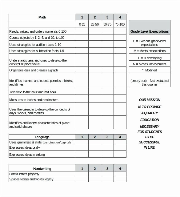 Report Card Template Excel Unique Tario Report Card Template First Grade Excel format for