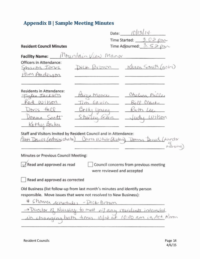 Resident Council Meeting Minutes Template Fresh Resident Council Guidenal