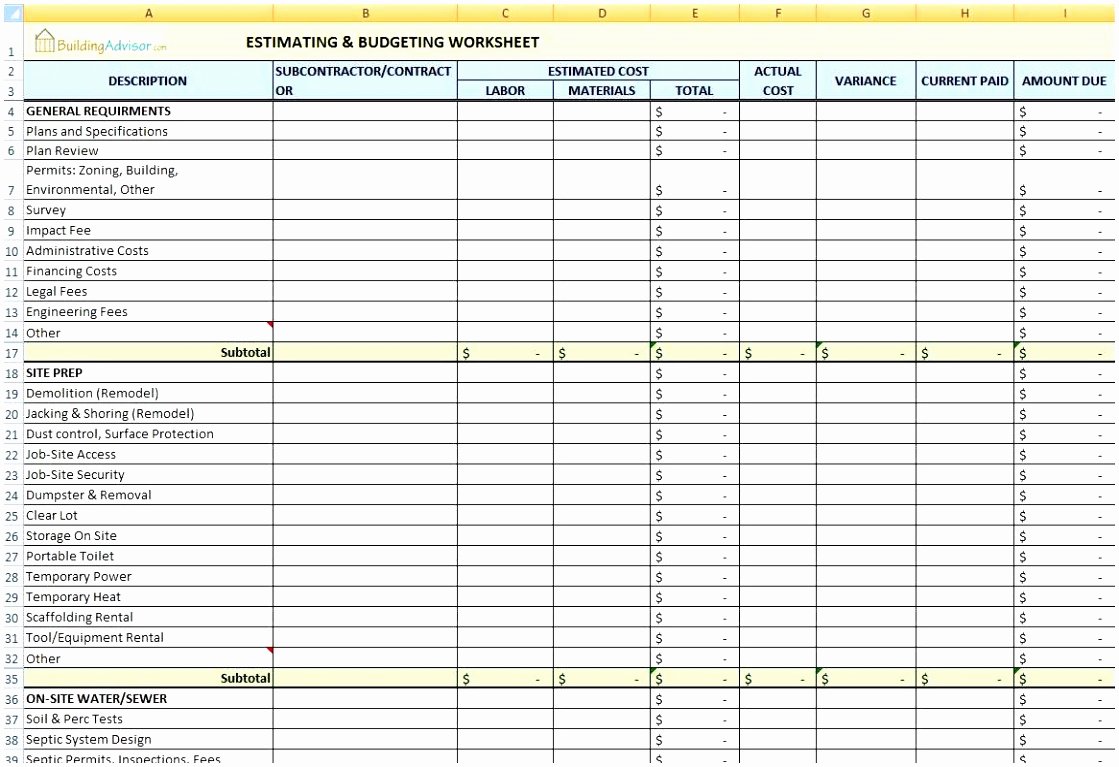 Residential Construction Budget Template Excel Inspirational 7 Residential Construction Bud Template Wiyii