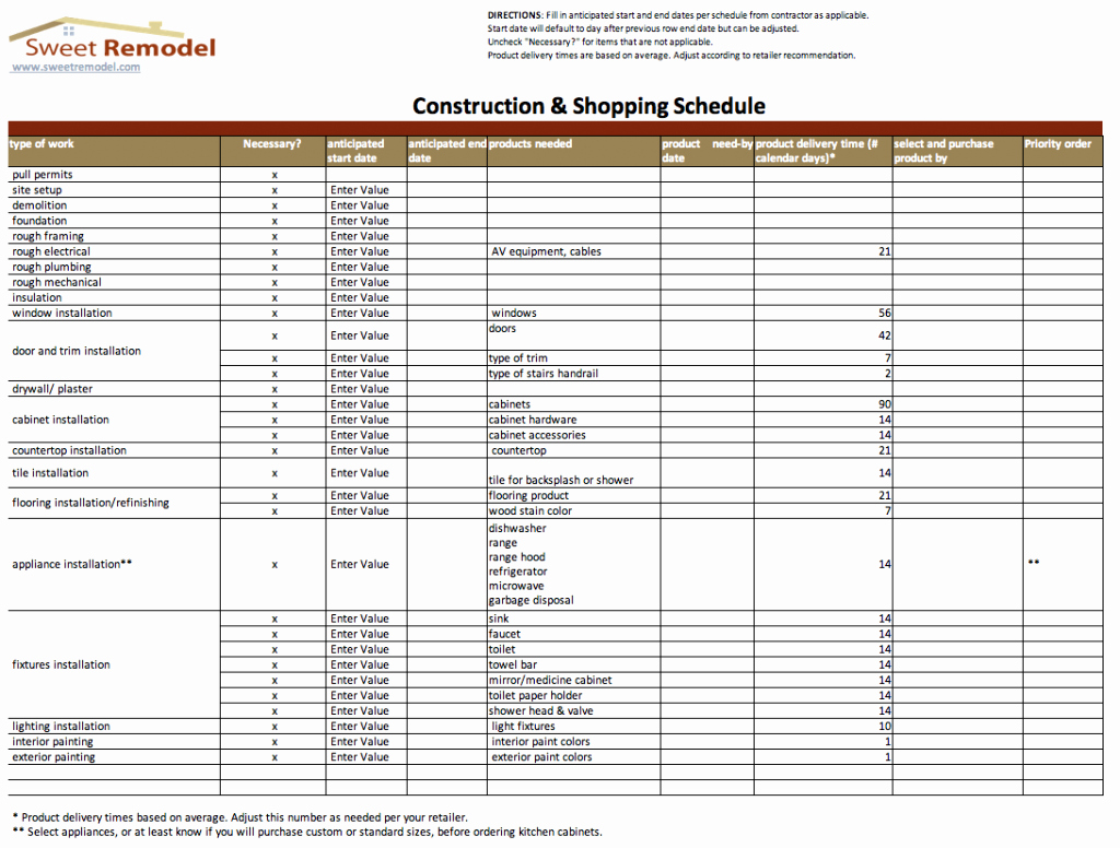 Residential Construction Schedule Template Luxury Construction Schedule Template