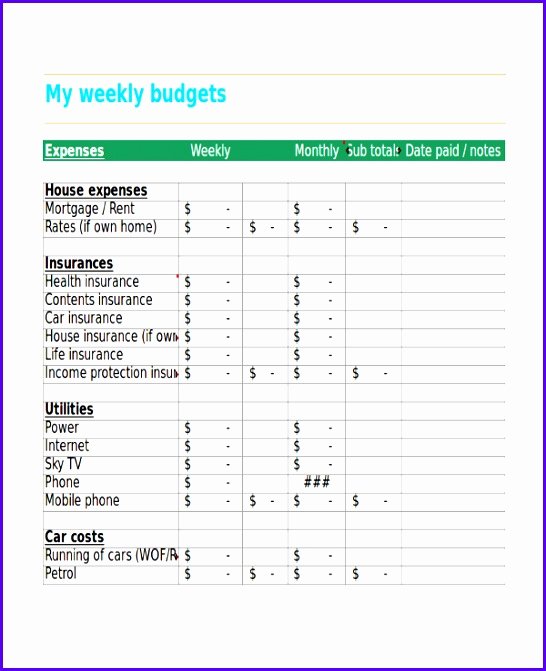 Restaurant Budget Template Excel Unique 12 Weekly Bud Excel Template Exceltemplates