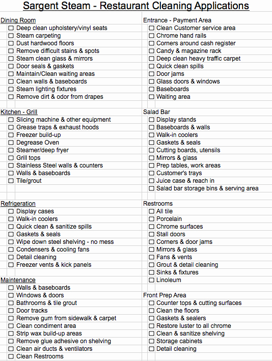 Restaurant Cleaning Checklist Template Luxury Restaurant Checklist Template Google Search