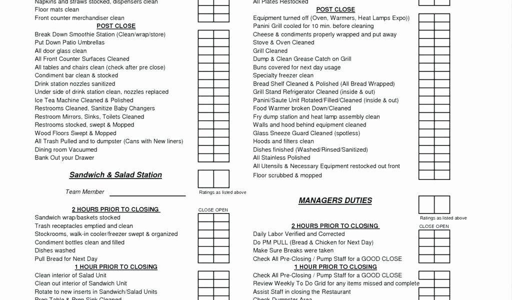 Restaurant Cleaning Checklist Template New Restaurant Opening Checklist Template – Flybymedia