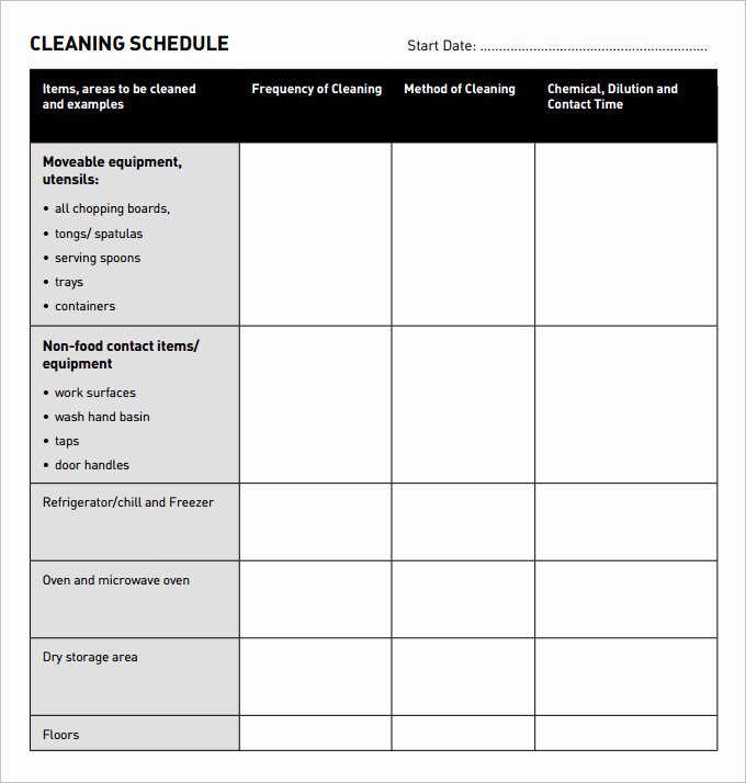 Restaurant Cleaning Schedule Template Awesome Kitchen Cleaning Schedule Template 20 Free Word Pdf