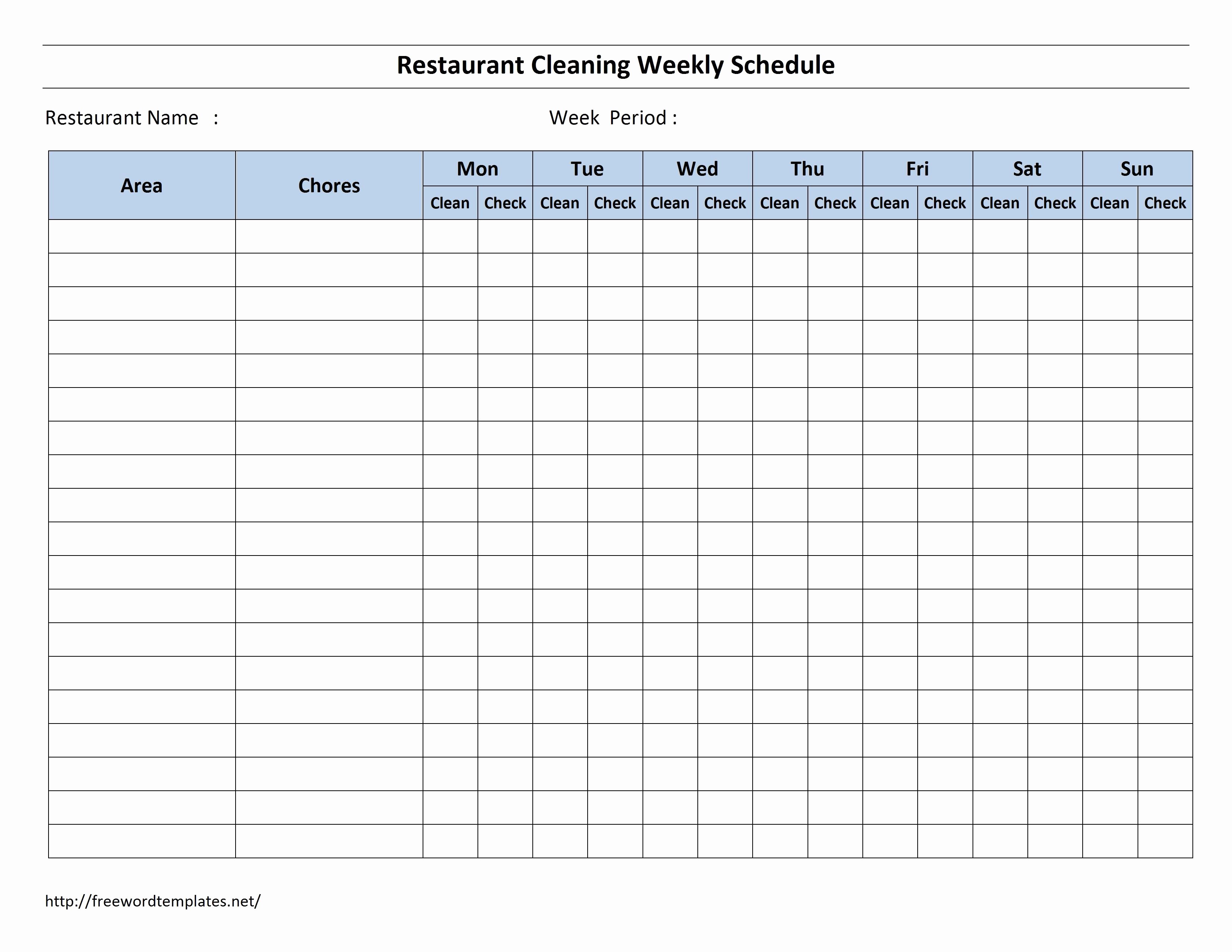 Restaurant Cleaning Schedule Template Unique Free Cleaning Schedule forms
