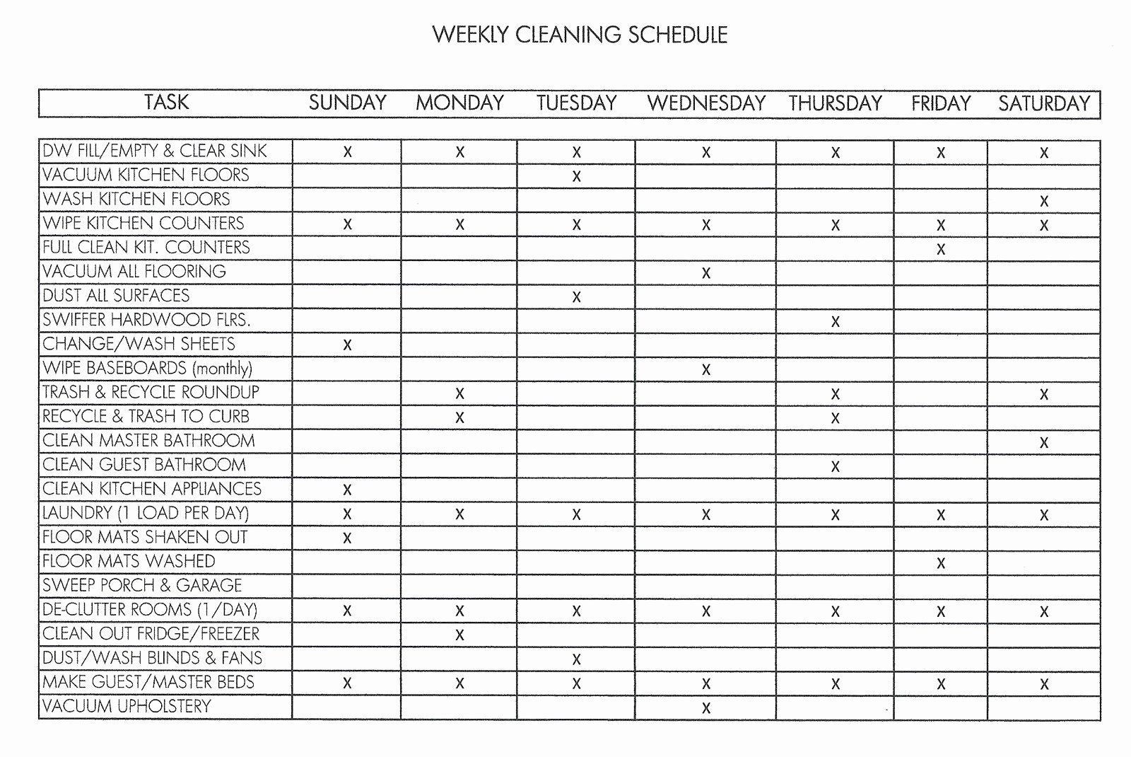 Restaurant Cleaning Schedule Template Unique Personal House Cleaning Schedule Template Weekly V M D