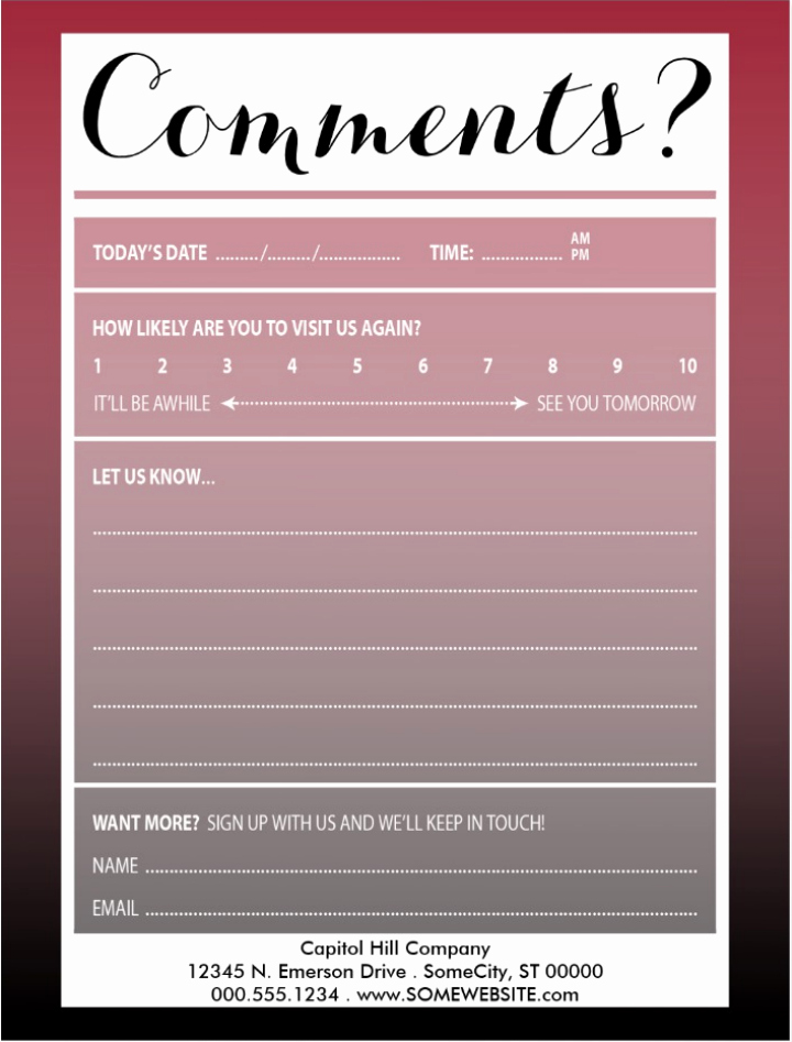 Restaurant Comment Card Template Free Inspirational 10 Restaurant Guest Ment Card Designs &amp; Templates