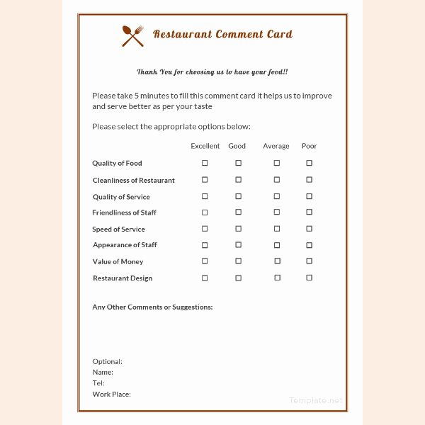 Restaurant Comment Card Template Free Luxury How to Make A Restaurant Ment Card 5 Templates