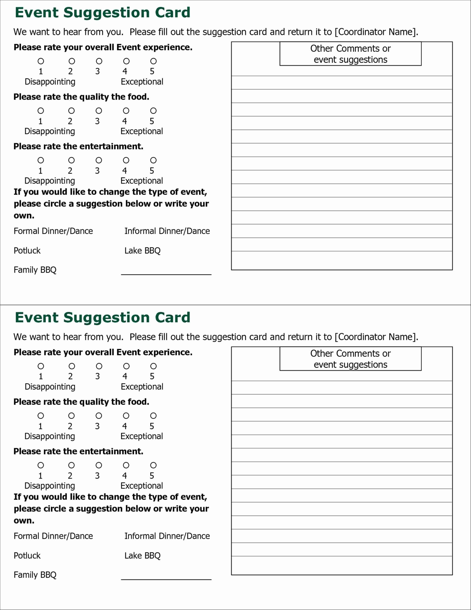 Restaurant Comment Card Template Lovely Ment Cards Template