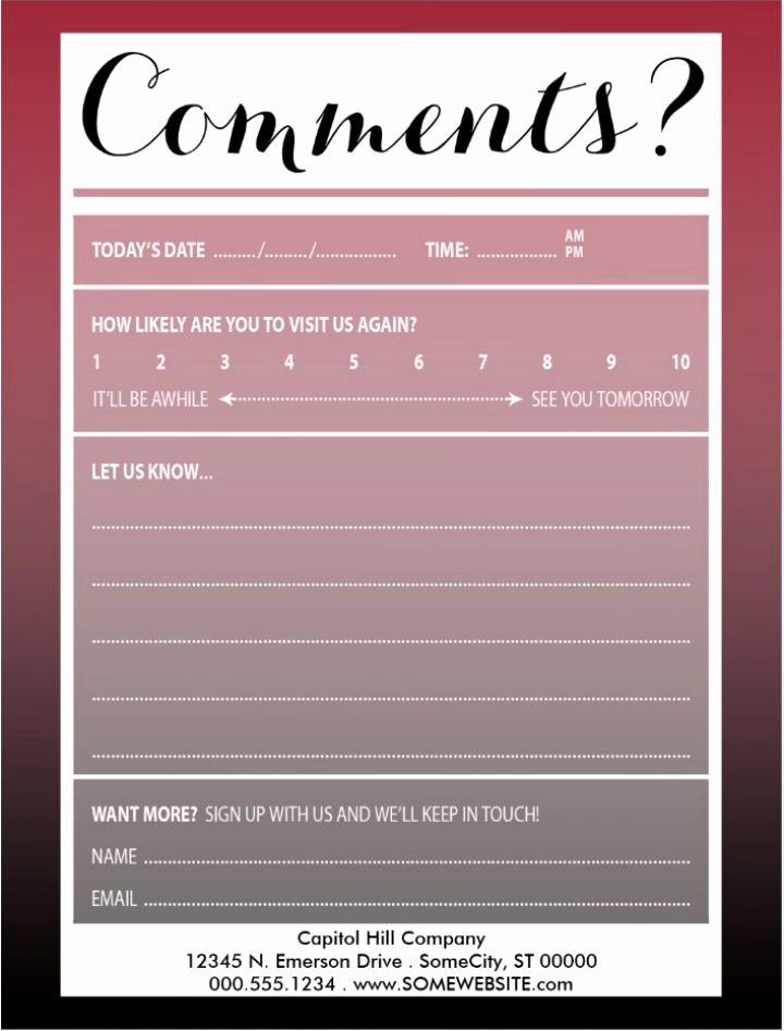 Restaurant Comment Card Template Luxury 16 Best Card Template Images On Pinterest