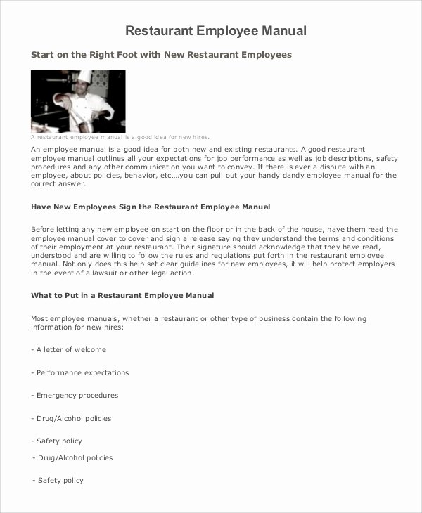 Restaurant Employee Handbook Template Free Best Of 8 Employee Manual Samples