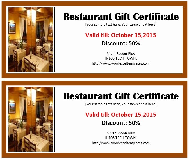 Restaurant Gift Certificate Template Elegant 13 Free Sample Restaurant Voucher Templates Printable