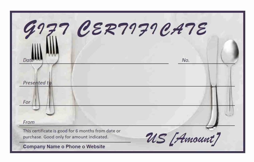 Restaurant Gift Certificate Template Inspirational Restaurant Gift Certificate