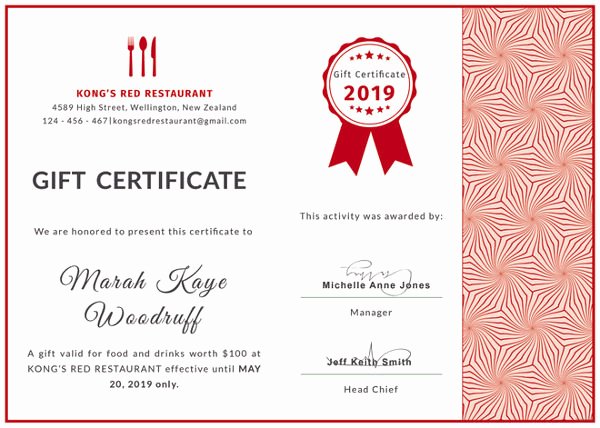 Restaurant Gift Certificate Template Lovely 20 Restaurant Gift Certificate Templates – Free Sample