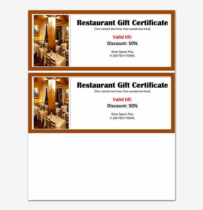 Restaurant Gift Certificate Template Lovely 44 Free Printable Gift Certificate Templates for Word &amp; Pdf