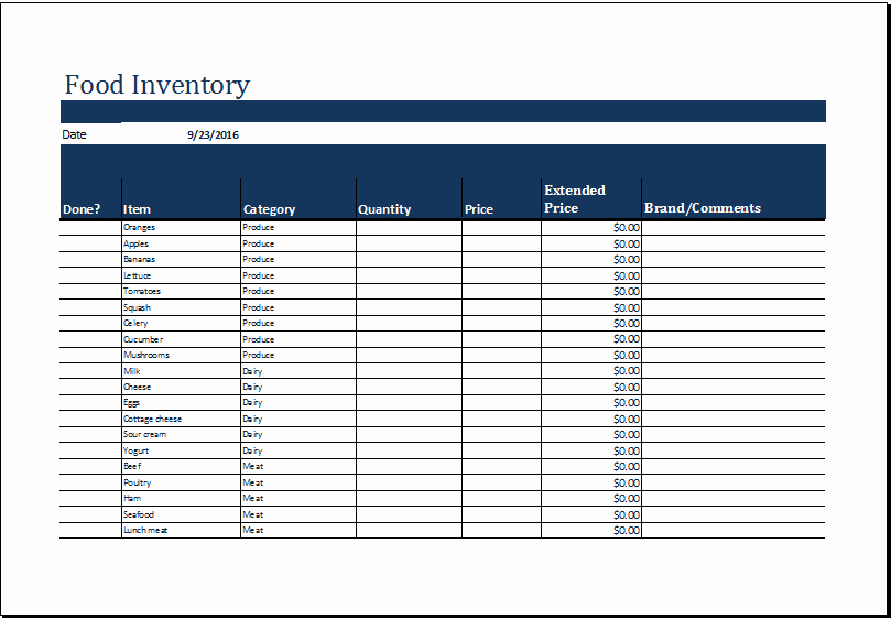 Restaurant Inventory Sheet Template Elegant Ms Excel Printable Food Inventory List Template