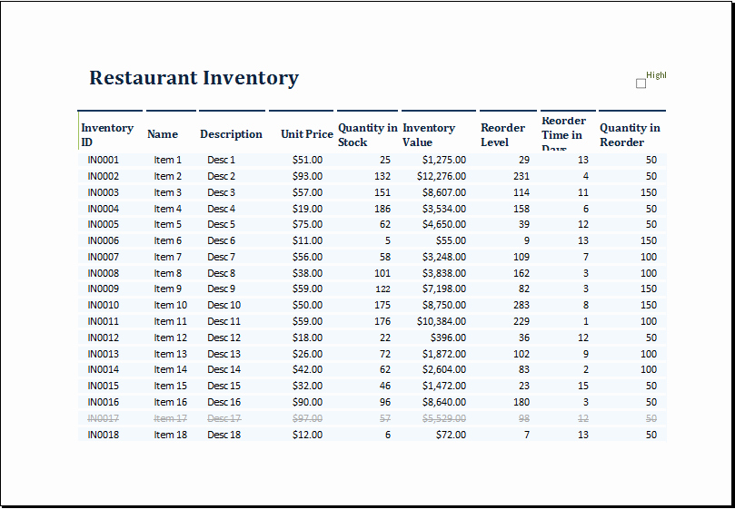 Restaurant Inventory Sheet Template Fresh Ms Excel Restaurant Inventory Template