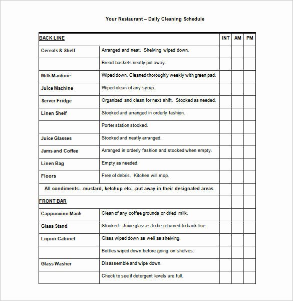 Restaurant Kitchen Cleaning Checklist Template Awesome 9 Restaurant Schedule Templates – Pdf Word Excel