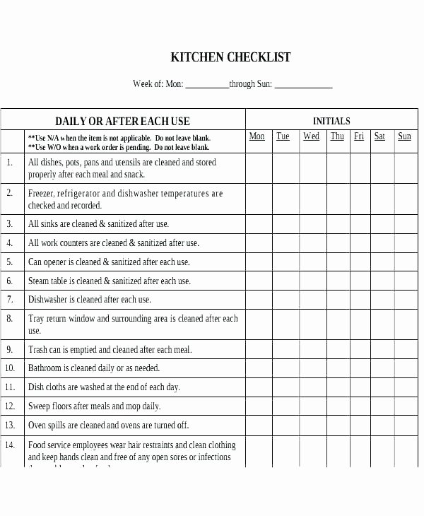 Restaurant Kitchen Cleaning Checklist Template Best Of Kitchen Opening Checklist Template Renovation – Picks