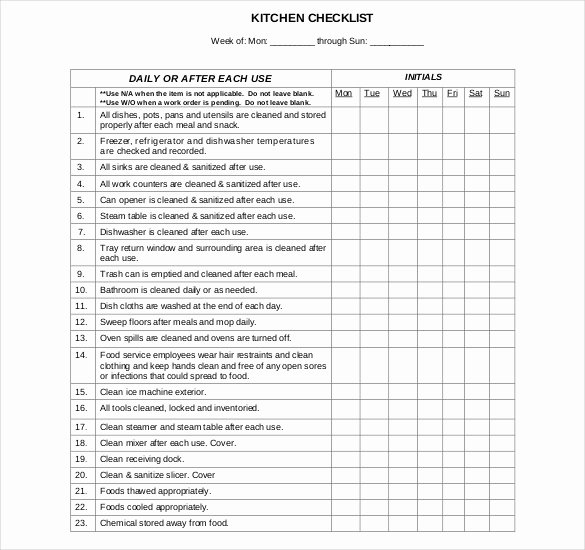Restaurant Kitchen Cleaning Checklist Template Fresh Kitchen Cleaning Schedule Template 20 Free Word Pdf