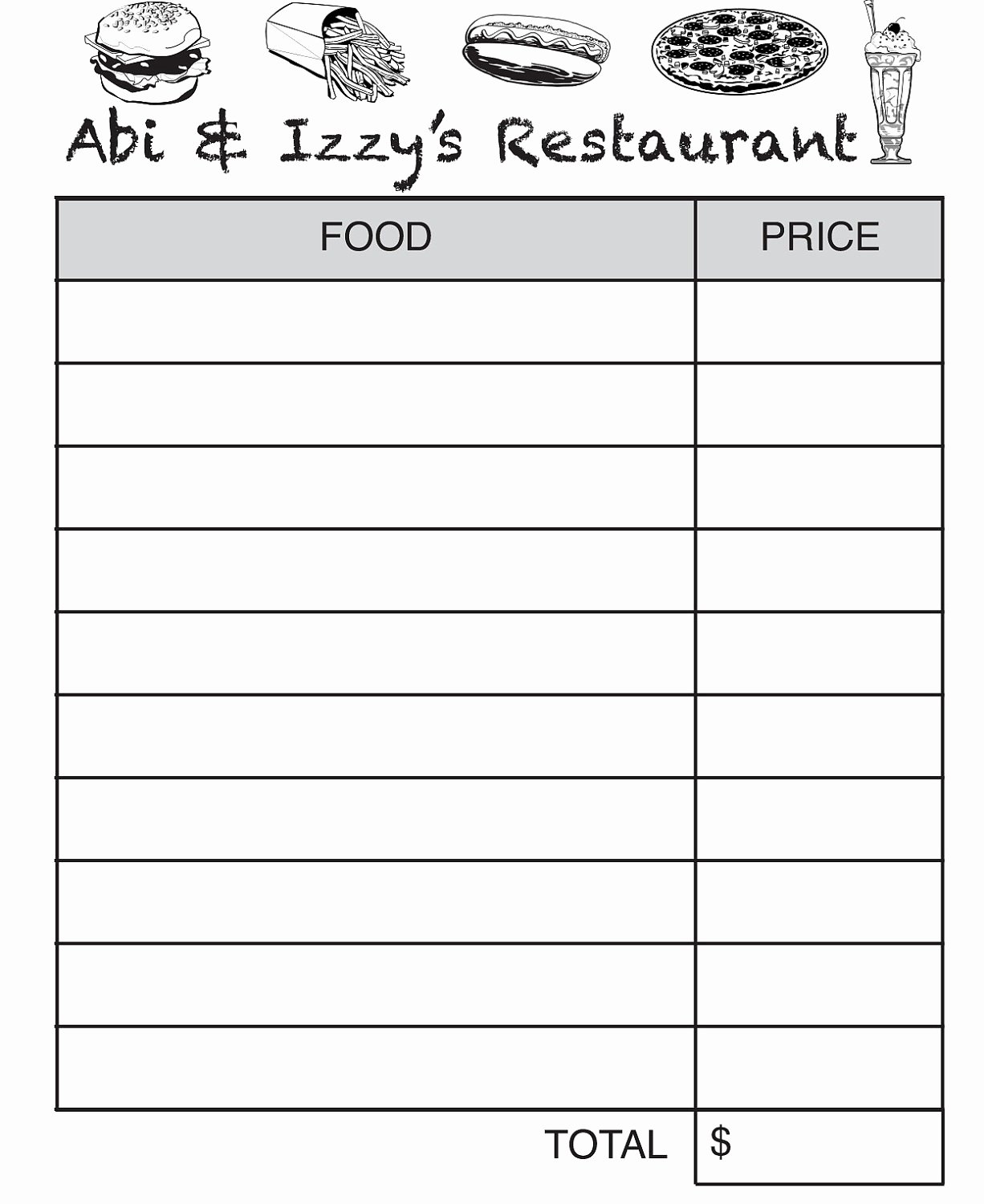 Restaurant order Pad Template Awesome Personalized Play Restaurant Pad