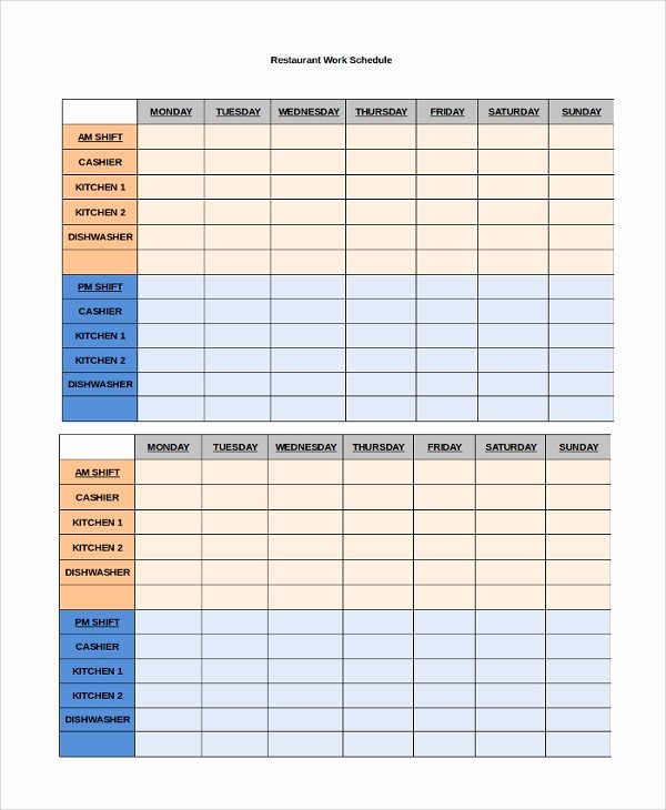 Restaurant Work Schedule Template Unique 8 Sample Work Schedules