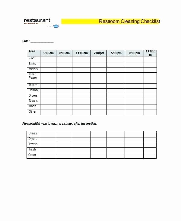 Restroom Cleaning Log Template Lovely Washroom Checklist format Housekeeping toilet Cleaning