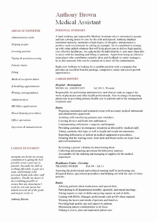 Resume Template for Medical assistant Best Of 2016 Medical assistant Duties Resume